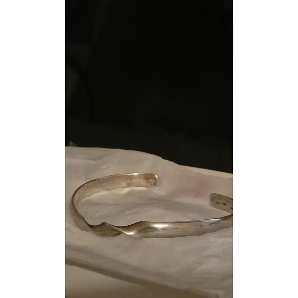 Vintage 925 Sterling Silver Twisted Open Cuff Bangle Bracelet, Silver, Signed